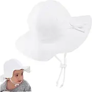 [Comebachome] Baby Sun Hat, Adjustable Toddler Sun Hat with Chin Strap, Wide Brim Baby Bucket Hats for Outdoor Traveling Swim White