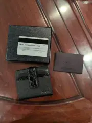 NWB Prada Unisex Bifold Button Crocodile Saffiano Leather Wallet Card Holder