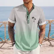 Men's Coconut Tree Gradient Color Hawaiian Shirt Henley Shirt Stand Collar Shirt Short Sleeve Hawaiian Vacation Casual Summer Spring Mandarin Collar Band Colla