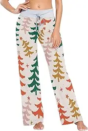 [GuoChe] Summer Pajama Pants For Women Merry Christmas Colorful Trees Womens Pjs Pants for Adults Loungewear
