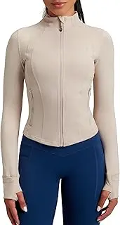 QUEENIEKE Women’s Workout Denim Jacket Full Zip Lightweight Running Track Jackets Cropped Bbl Slim Fit Tops