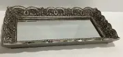 Silver & Gems Victorian Style Vanity Rectangle Mirror Tray Hollywood Regency