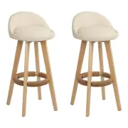 Set of 2 PU Leather Backrest Bar Stools - Beige