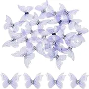 uxcell 20Pcs Sheer Mesh Butterfly Appliques, 30mm Two Layers Butterflies with Gem Applique Patch DIY 3D Craft Ornament for Wedding Party Home Decor Clothes, Violet