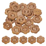 20Pcs Flower Wood Buttons 30mm Sewing Wooden Buttons 2 Hole, Coffee