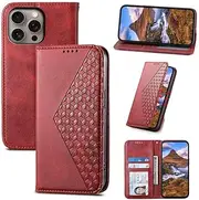 [HYAUUcase] Apply for iPhone 13 Wallet Case,PU Leather Flip Protective Phone Case Wrist Strap Credit Card Holder Pocket Kickstand Cover,Red