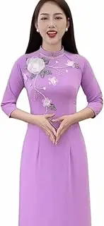 [HOADINH5953] Vietnamese Traditional Ao Dai Set, High Collar, Floral Applique, Western Thi Silk Material, Ao Dai with Pants