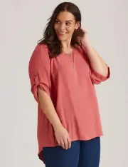 Autograph Top PLUS Size 26 Tunic Shirt Elbow Sleeve Viscose Button Back NEW Pink