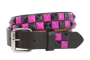 Kids 1" Snap On Black & Fuchsia Checkerboard Punk Rock Studded Leather Belt
