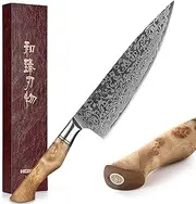 HEZHEN-Damascus Chef Knife Professional Kitchen Knife, 67 Layers Damascus Steel Chef Knife, Japanese Style Gyuto Knife, Figured Sycamore Wood Handle