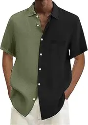 [Generic] Tee Shirt Solid Shirt Short Sleeve Turn Down Collar Shirt Button Formal Shirt Layering Tee