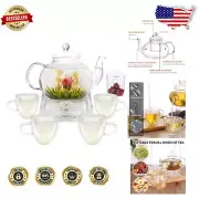 Elegant 40oz Glass Teapot Set with 4 Double-Wall Cups - Stovetop Safe Gift