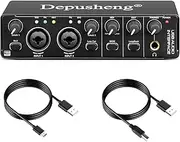 Depusheng RX2 USB Audio Interface Computer Recording Sound Card Audio Mixer Audio Interface for Home Studio Can Connect 48 V Condenser Microphone, Guitar Recording