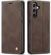 [QLTYPRI] Case for Samsung Galaxy A16 4G/5G, Vintage PU Leather Wallet Case Card Slot Kickstand Magnetic Closure Shockproof Flip Folio Case Cover for Samsung Galaxy A16 - Coffee Brown
