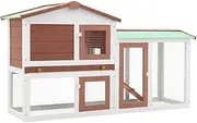 Outdoor Large Rabbit Hutch, 145x45x84 cm, Brown & White – Solid Fir Wood with Weather-Resistant Roof, Non-Slip Ladder & Secure Lockable Door for Rabbits and Small Animals