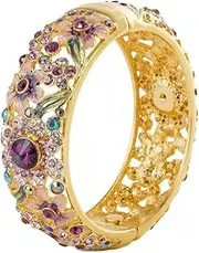 [WBPTP] Enamel Bangle for Women, Handcrafted Cloisonne Full Rhinestone Wide Bracelet Hollowed Jewelry High End Enamel Flower Gilding Magnet Buckle Bangles