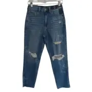 Hollister Ultra High Rise Mom Jeans Size 26/3S Short Stretch Denim Floral NEW