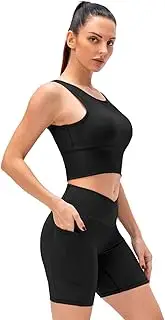 ZEYUAN Women 2 Piece Workout Sets Ribbed Crop Tank and High Waist Shorts Yoga Exercise Outfits