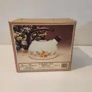 Vintage New Sweet Flowers Gourmet Cookware 3 QT Tea Pot Kettle Porcelain Enamel