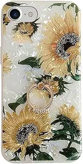 Qokey Compatible with iPhone SE Case 2022/2020,iPhone 8 Case,iPhone 7 Case 4.7 inch Flower Cute Fashion Cover for Women Girls 360 Degree Rotating Ring Kickstand Soft TPU Shockproof Cover Sunflowers
