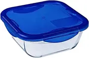 [Pyrex] Cook and Go Medium Square Container with Lid 2-Pieces Set, 1.9 Liter Capacity, Blue