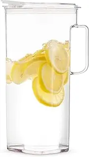 [Komax] Clear Large Tritan Pitcher with Lid | 77 Oz - 2.4 Quart (Full Capacity Jug) | Great Carafe for Water, Juice, Ice Tea, Lemonade, Ice Coffee | Airtight, BPA Free, Square Shape Water Pitcher