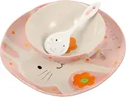 Garneck Cartoon Dishware Set Rabbit Pattern Plate Bowl Set Toddler Dinnerware for Boys and Girls