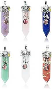[Flemtai] 6 Pieces Natural Stone Pendant Arrow Healing Crystal Quartz Pointed Chakra Sword Shape Reiki Necklace Charms for Jewelry Making Earrings Bracelet