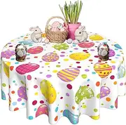 SuQKXCo Easter Eggs Round Tablecloth 60 Inch Tablecover Waterproof Table Cloth for Kitchen/Home Decoration