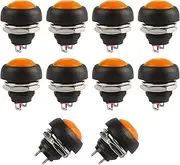 Momentary Push Button Switches, Ampper 2 Pin On/Off AC 250V/1A 125V/3A DC 12V/3A 12MM Round SPST Normal Open Pushbutton Momentary Switches (Orange, Pack of 10)