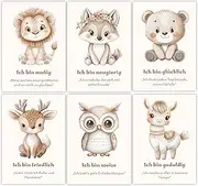 Children's Room Wall Picture Set, Affirmation Poster, Set of 6, DIN A4 (21 x 29.7 cm), Animal Motifs, Motivational Sayings for Confidence, Children's Room Decoration, Baby Room Decoration, Unisex,