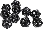 Diyeeni 10 Pieces Polyhedral Dice Set, Plastic Lightweight Portable 20 Sided Dice for Role Playing, Table Games, Learning, for Classroom, 20 Sided Cube RPG (Black)