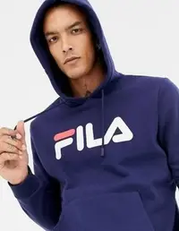 在飛比找Yahoo!奇摩拍賣優惠-Fila 帽T 連帽上衣 藍 印花 LOGO 重磅 偏大