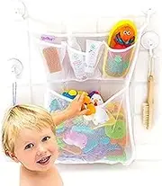Original Tub Cubby Bath Toy Storage Organizer - With Suction Cup & Adhesive Hooks, 14"x20" Mesh Net Shower Caddy for Kids Bathroom Decor, Bedroom & Car Toy Organizer - Bonus Hooks