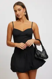 Black Bubble Dress Mini Strappy - Size 12M, Women's Skater Dress