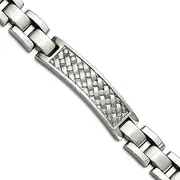 [JewelryWeb] Stainless Steel Textured Fold over Brushed and Polished Weaved Pattern ID Bracelet 22 Centimeters Identification-Bracelet for Women