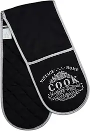 Premier Housewares Stylish Oven Gloves | Practical Pot Holders and Oven Gloves | Dual Hand Design of Heat Resistant Oven Gloves | Versatile Cotton Oven Double Mitts, Black