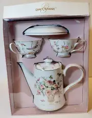 Grace Teaware Fine Porcelain Teapot Set Pink Roses Teapot 2 Cups 2 Saucers NEW