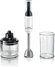 Bosch ErgoMaster Series 4 MSM4W220 Hand Blender, Chopper, One-Handed Operation, Stainless Steel Blades, Wear-free Ceramic Coupling, Mixing Cup, QuattroBlade, AntiSplash, Switch-on Lock, 600 W, White
