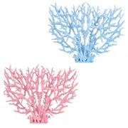 Catzon 2 Pcs Aquarium Coral Decor Artificial Plants Fish Tank Resin Decorations Pink/Blue-L