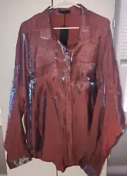 Nasty Gal Collection Plus Size 18 Rose Button Up Long Sleeve Shirt Shine NEW