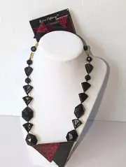 NOS Debra Tiffany Necklace Earrings Set Art Deco Modernist Geometric Red Black