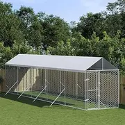 Outdoor Dog Kennel Large with Roof, Galvanised Steel Cage, Heavy Duty Run for Dogs, Pets, Kennels - 2 x 10 x 2.5 m