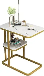 TOMVAES Coffee Tables for Living Room, Rectangle End Side Tables, C-Shaped Sofa Table, Modern Marble Nesting Table with Metal Frame Legs (White)