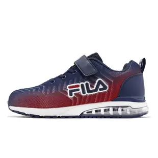 Fila 慢跑鞋 J402X 童鞋 中大童 深藍 紅 經典 魔鬼氈 包覆 透氣 氣墊 運動鞋 3J402X313