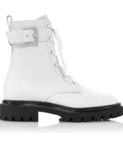 Stuart Weitzman Womens Ultra Lug Buckle Combat Boots Leather White EUR 37 US 6.5
