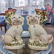 Vintage Style Staffordshire Reproduction Spaniel Dogs Spill Vase- 12"H