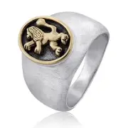 Sterling Silver 9K Gold Judaica Jewelry Lion Of Judah Handmade Men Ring Size 10