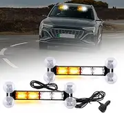 JMEST LEAD Amber & White Windshield Strobe Lights For Trucks, 2 in 1 Car Windshield Dash Strobe Warning Lights, 48-LED Emergency Strobe Light Flashing Beacon Light 20 Modes For Cars Van Vehicles