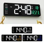 Large USB Wall Clock LED Digital Temperature Date Day Display W/ Remote Control